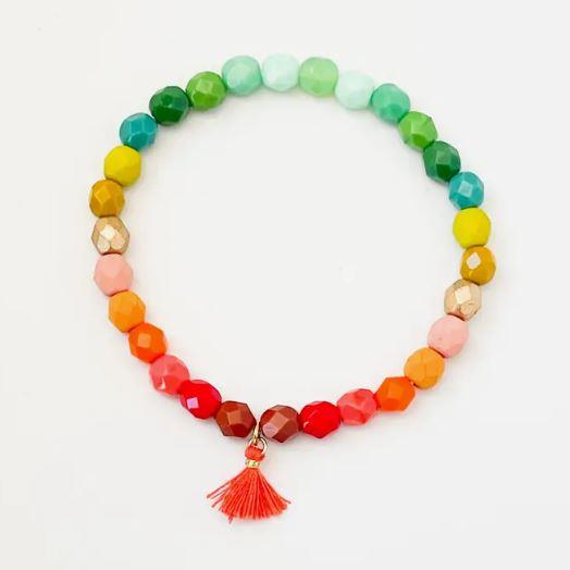 rainbow ombre bracelet. beaded bracelet with tassels.