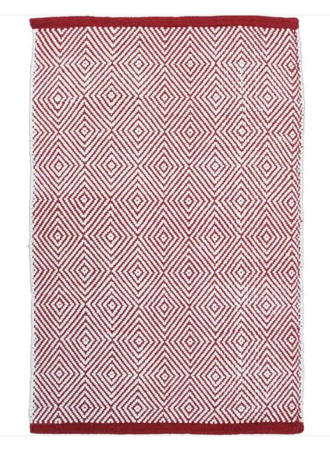 machine washable indoor rug, red and white