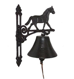 Bring the family in for dinner with this Cast Iron Horse Bell. This Bell has a loud ring to let everyone know when it's time to come in. Made of Cast Iron with a Black Finish and measures 12" x 7.5"