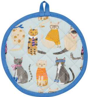 The Feline Friends Potholder/Trivet is a great gift for the crazy cat person in your life. The pot holder can be used as a ove mitt or a trivet