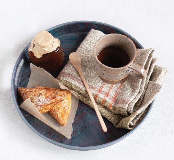 Marbled Metal Tray with Handles, The Marbled Metal Tray with Handles is made of iron and paper. Its great for breakfast in bed or to keep on your coffee table or dining table.