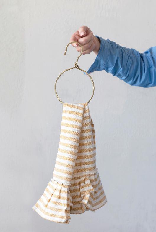 Brass Hanging Hook, Keep yourself organized and show off your tea towels, scarfs, or hand towels with this Golden Brass Hook 