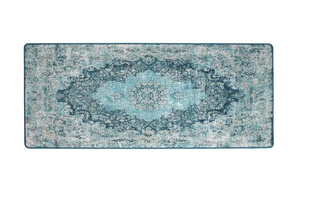 blue lydia chenille washable indoor rug, non slip backing, machine washable