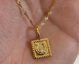 golden horseshoe necklace, 18 karat gold plate steels, hypoallergenic jewelry